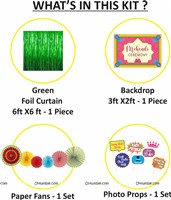Mehendi Backdrop,Lantern and Paper Fan Curtain Kit with Photo Props